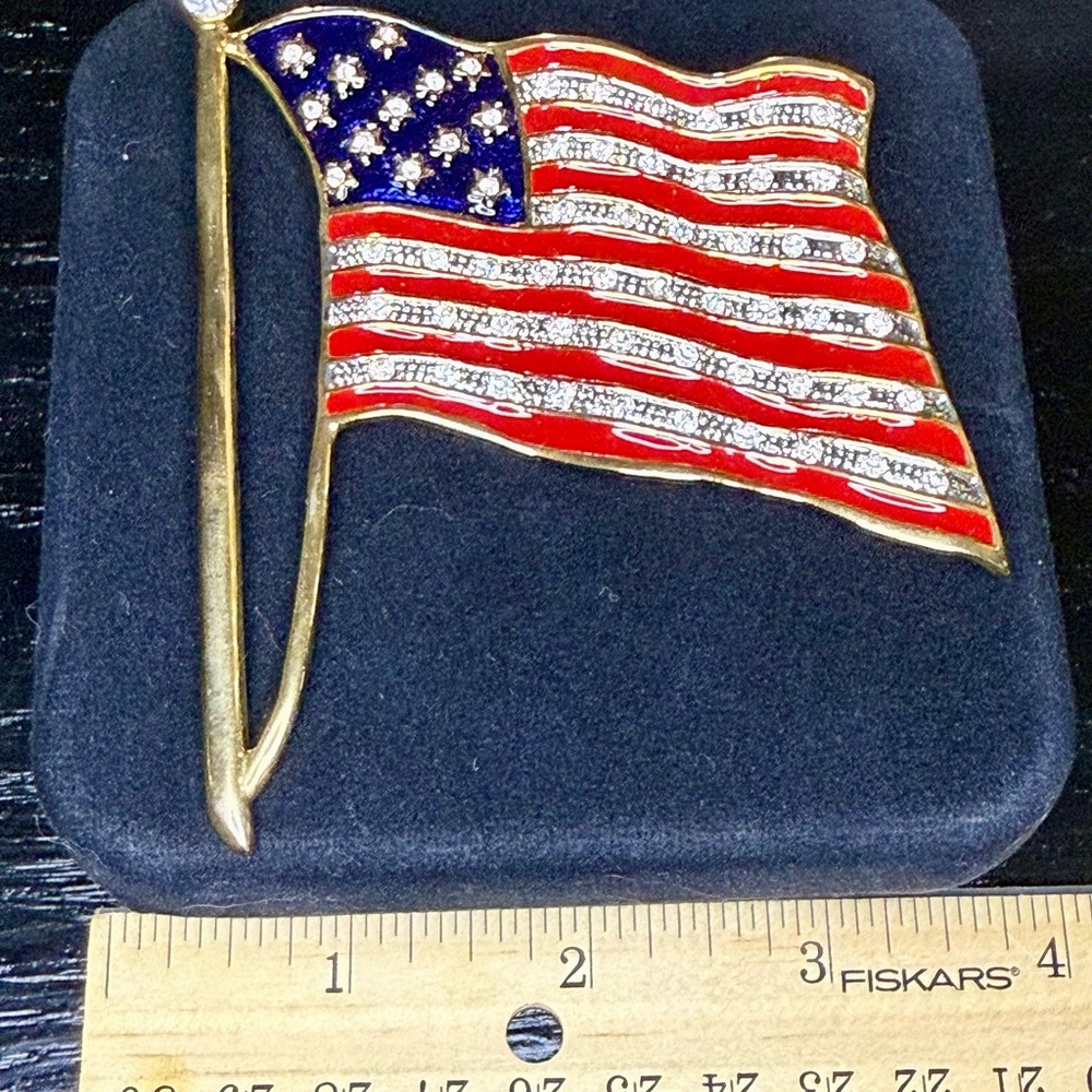 American Flag Red White & Blue Elegant Brooch with rhinestones.